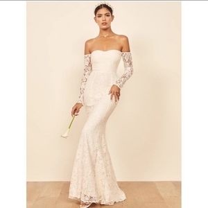 REFORMATION | Champs Dress Wedding Gown Bridal Long Sleeve Lace Off Shoulder 4